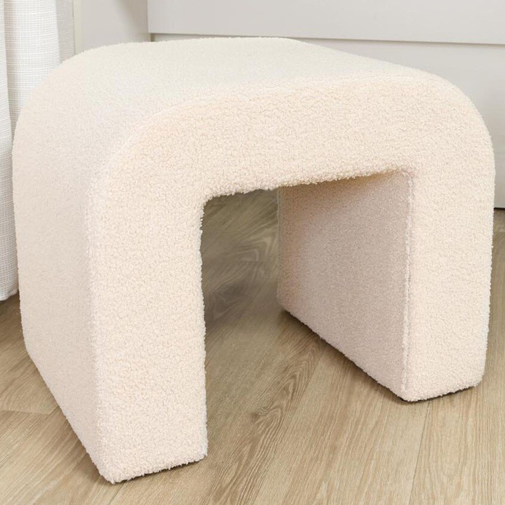 Neutral Boucle Curved Footstool Image 1