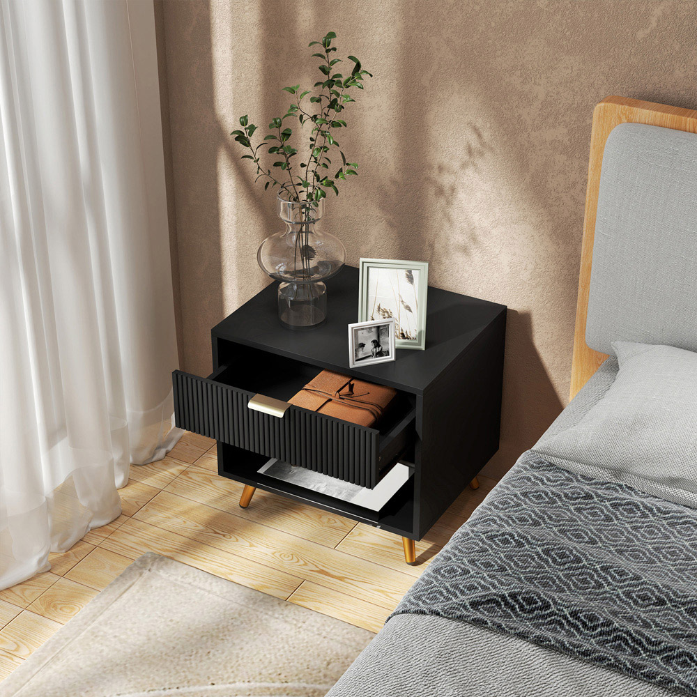 Portland Single Drawer Single Shelf Black Bedside Table Image 3