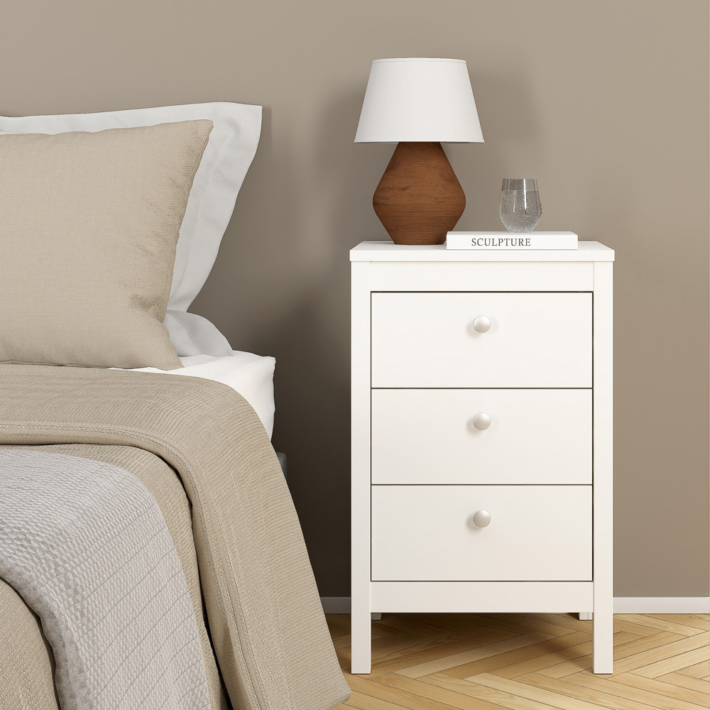 Furniture To Go Madrid White 3 Drawer Bedside Table Image 7