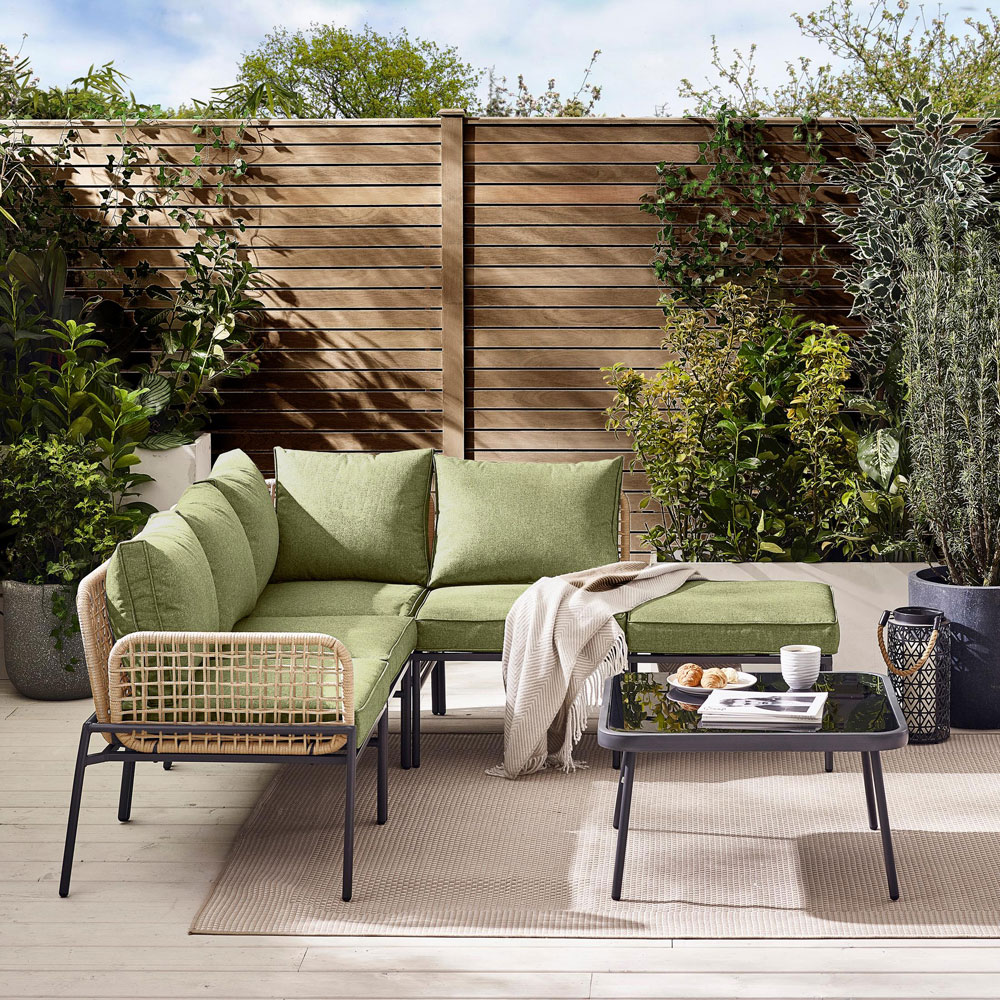 Furniturebox Asia 5 Seater Black and Brown Rattan Outdoor Corner Sofa Set Image 4