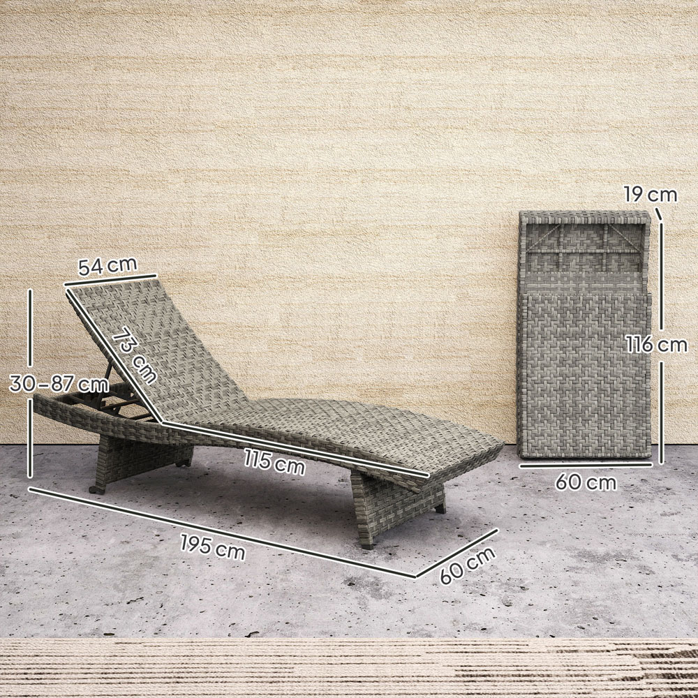Outsunny Mixed Grey Rattan 4 Position Adjustable Sun Lounger Image 9