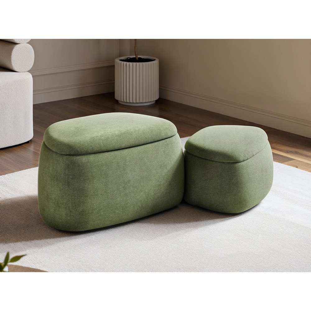 SOLACE+CO Zuri Set of 2 Green Fabric Storage Pouffe Image 2