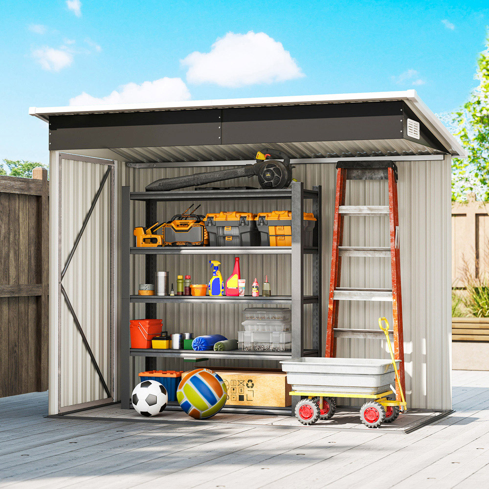 Outsunny 7.5 x 4ft Light Grey Galvanised Steel Garden Storage Shed Image 4