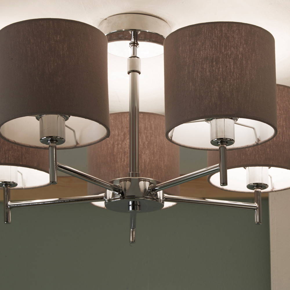 Pacific Lifestyle Plaza 5 Arm Silver Metal and Grey Linen Pendant Light Image 4