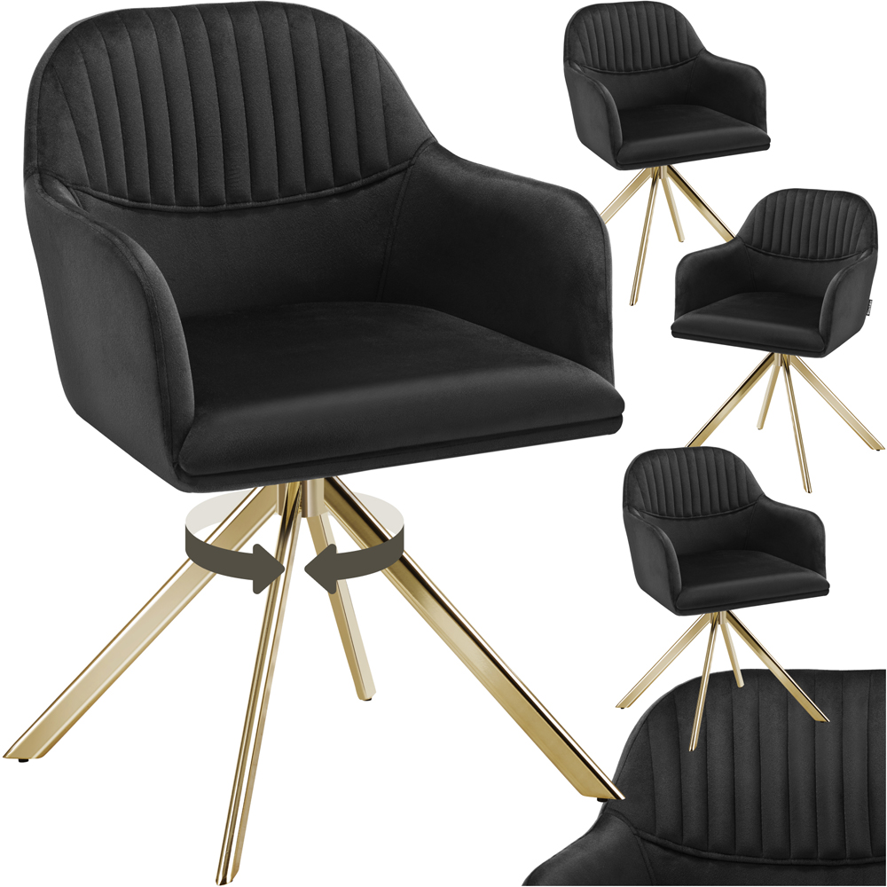 tectake Set of 4 Black and Gold Velvet Swivel Accent Armchair Image 2