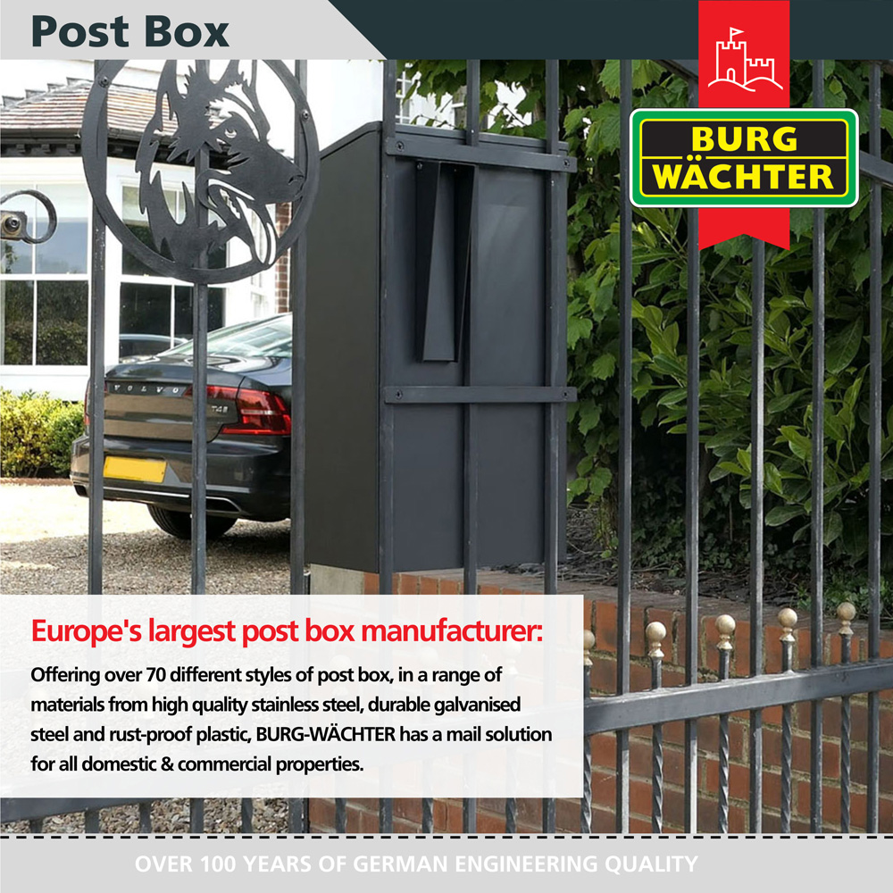 Burg-Wachter Black Secure Steel Gate & Railings Post Box, Large Image 4