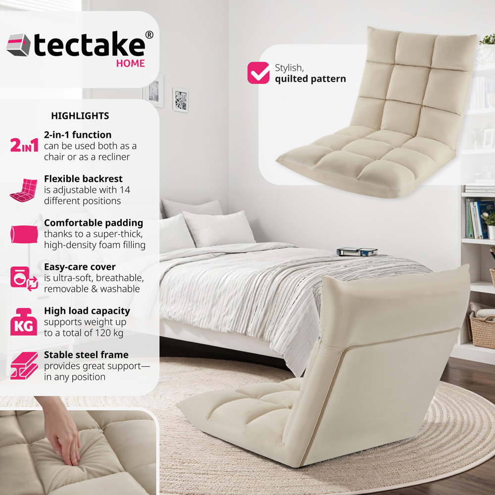 tectake Snooze 2 in 1 Beige Recliner Armchair and Lounger Image 8