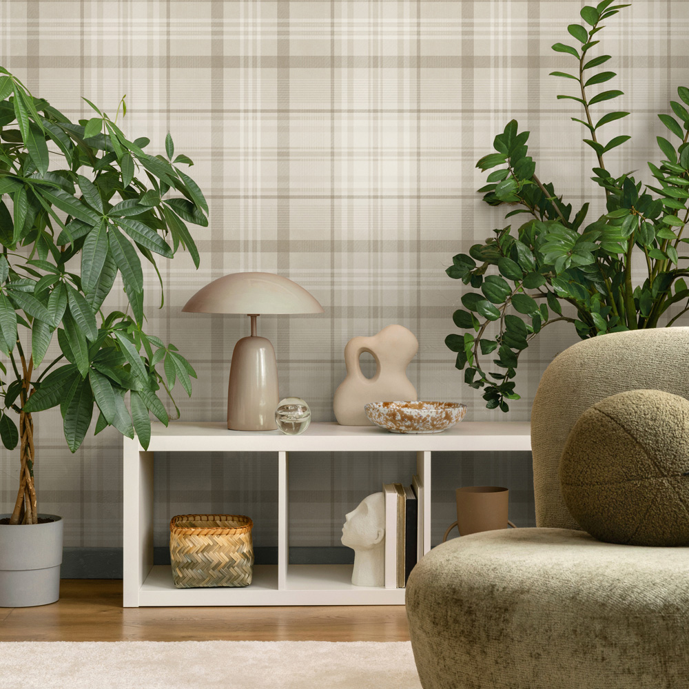 Holden Decor Kirkham Check Neutral Wallpaper Image 3