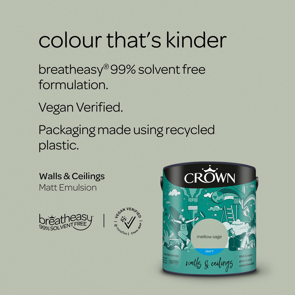 Crown Wall & Ceilings Mellow Sage Matt Emulsion Paint 2.5L Image 8