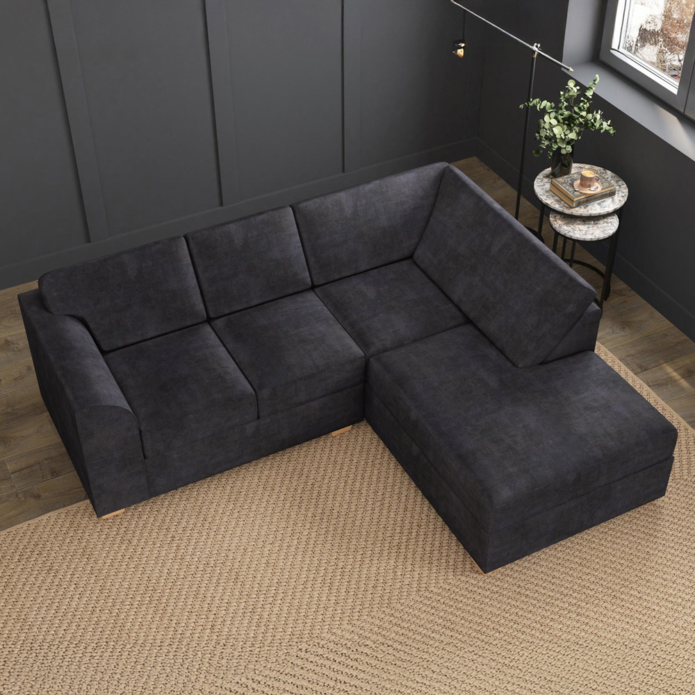 Modo 3 Seater Ebony Plush Velvet Right Hand Fixed Back L-Shape Corner Sofa Image 7