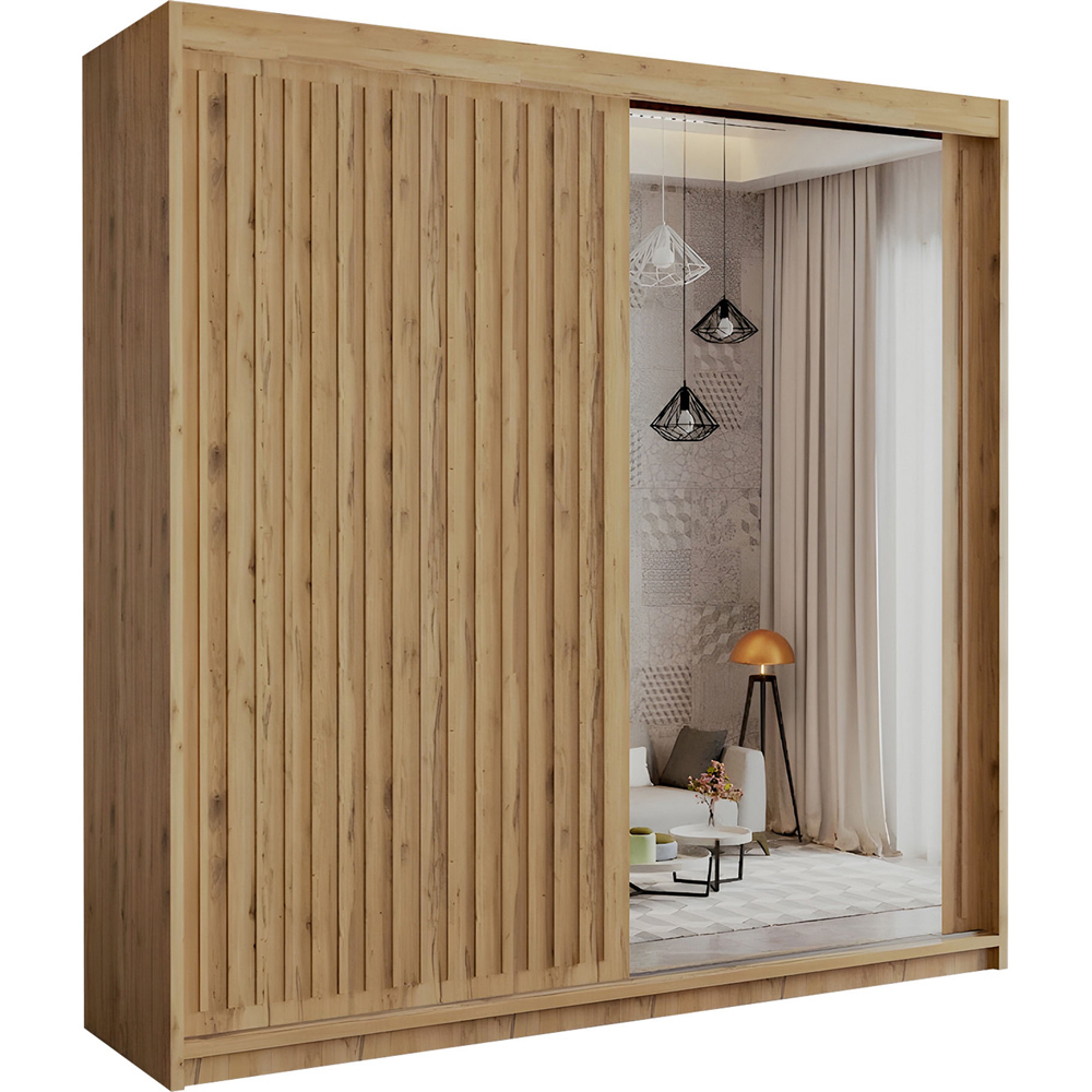 Sliding Wardrobes 4U Royal 2 Door Oak Minimalist Mirrored Wardrobe 203cm Image 2