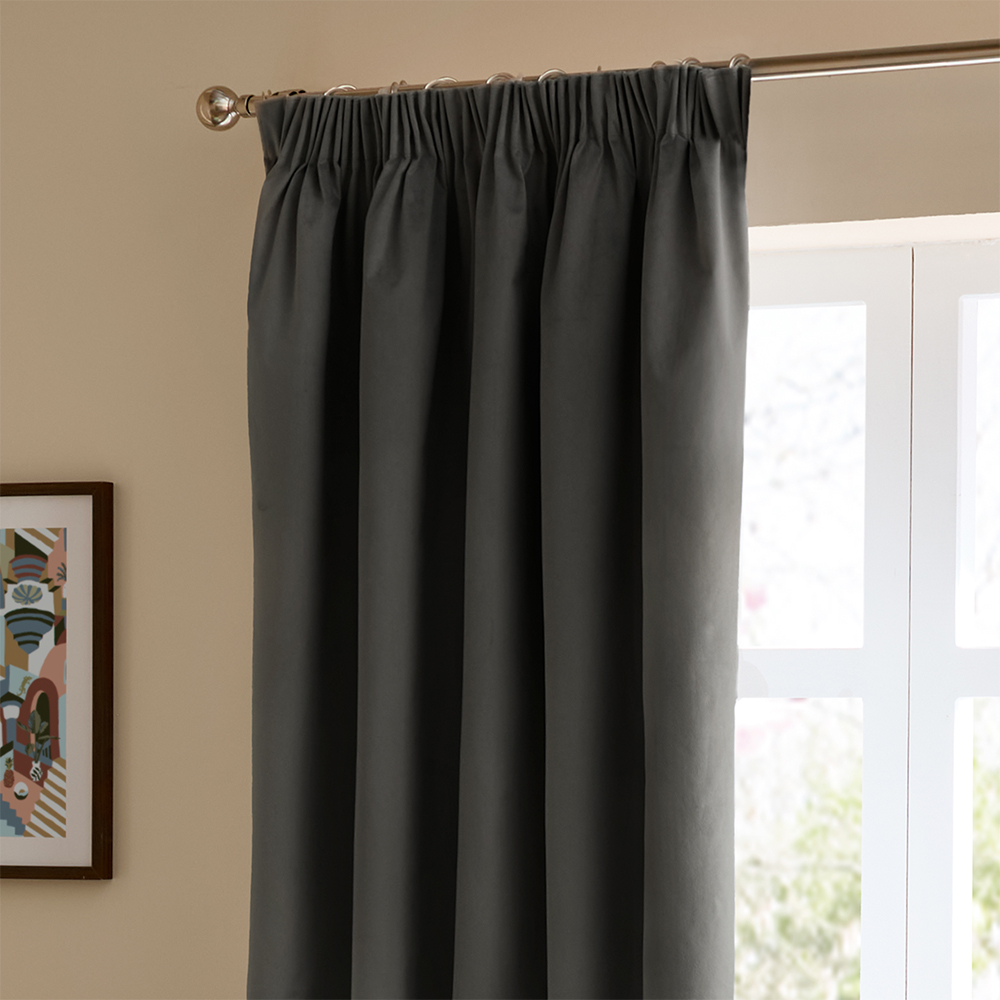 Furn The Ultimate Charcoal Velvet Fully Lined Pencil Pleat Curtains 168 x 137cm Image 3
