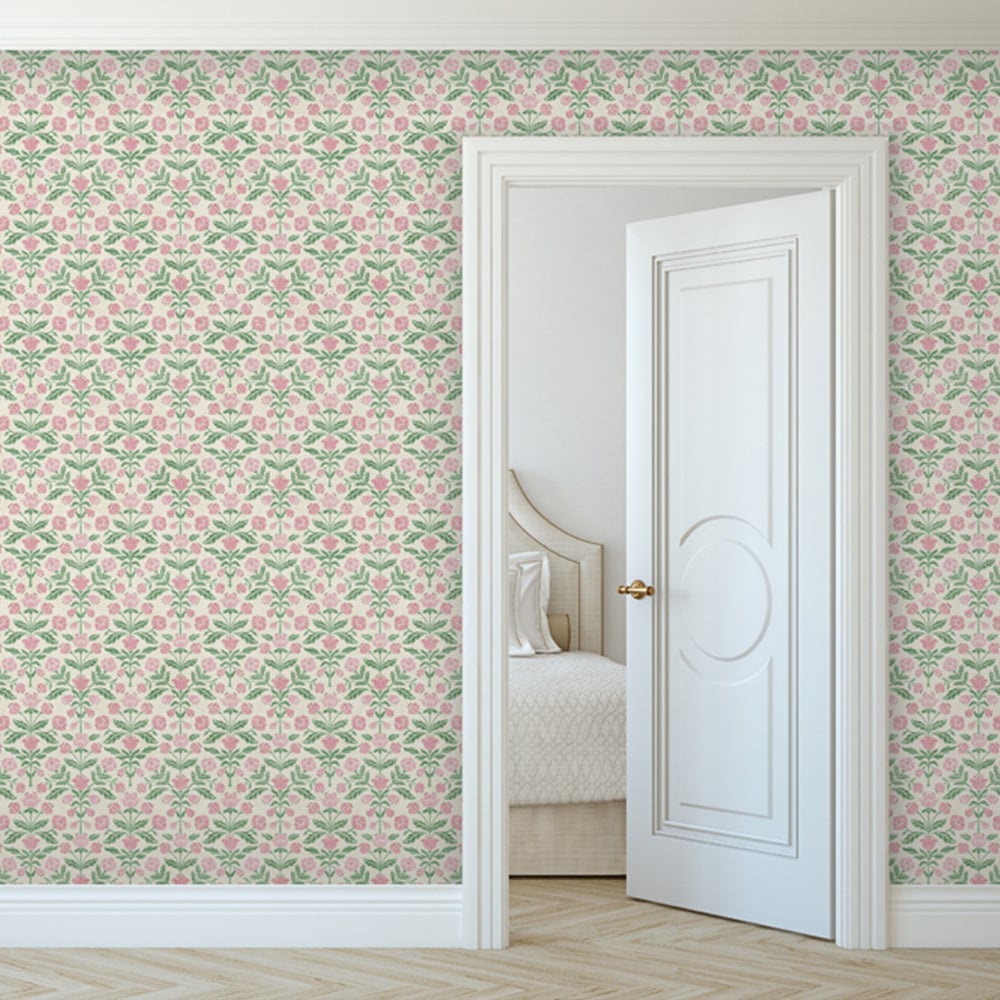 Arthouse Floral Damask Green and Pink Wallpaper Image 2