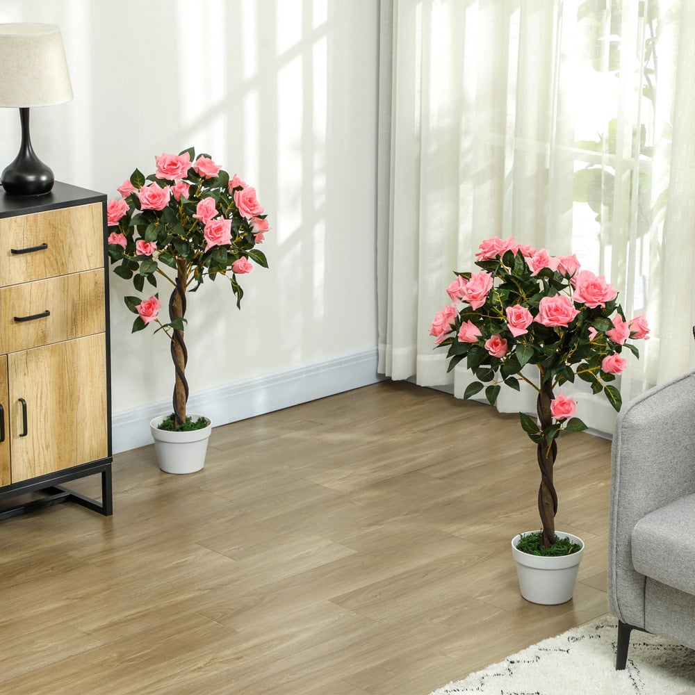 Portland Pink Rose Artificial Tree in Pot 90cm 2 Pack Image 2