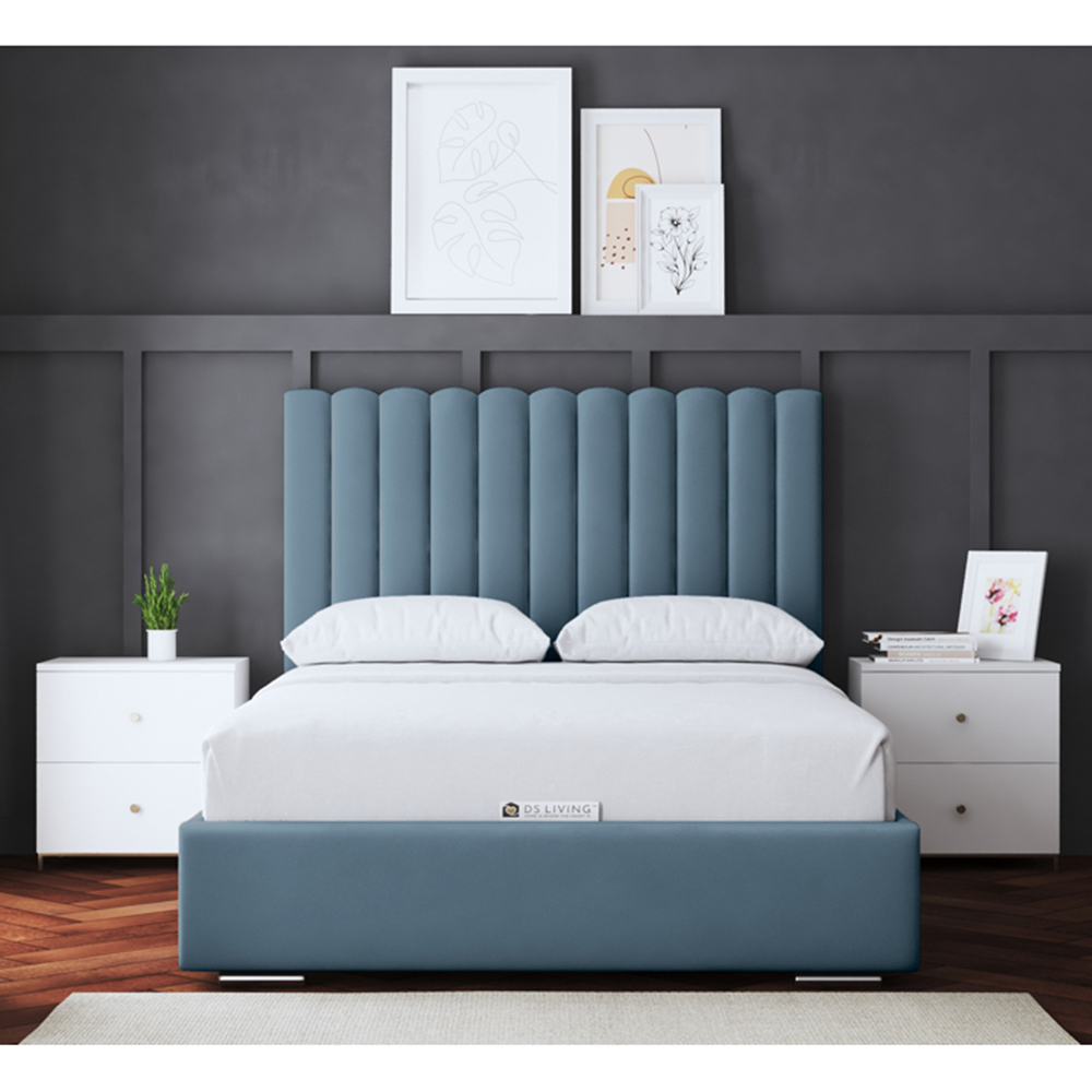 DS Living Evangeline Super King Blue Upholstered Ottoman Bed with Headboard Image 5