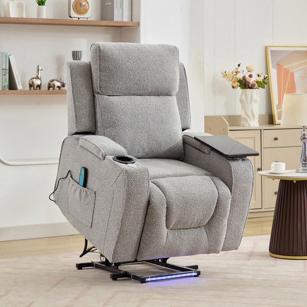 Artemis Home Cowley Light Grey Boucle Massage and Heat Electric Riser Recliner Chair Image 7