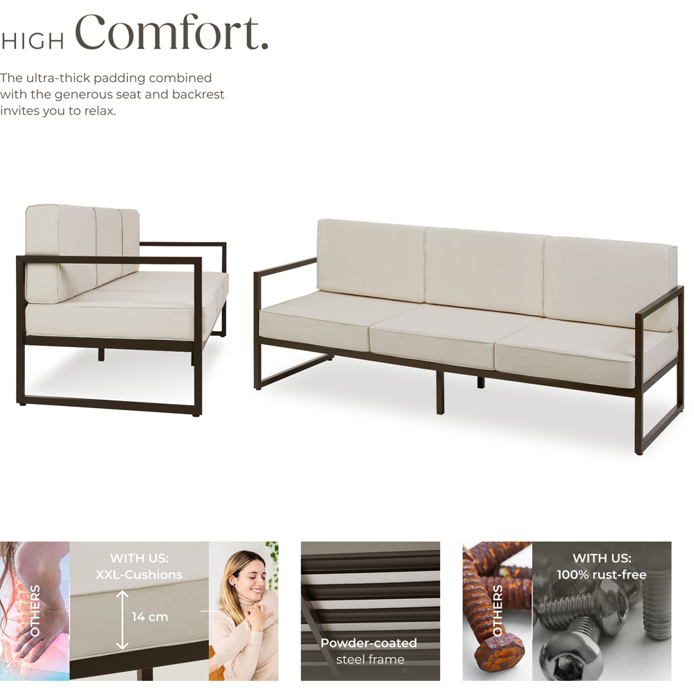 tectake Comosa 3 Seater Garden Sofa with Cushion Image 3