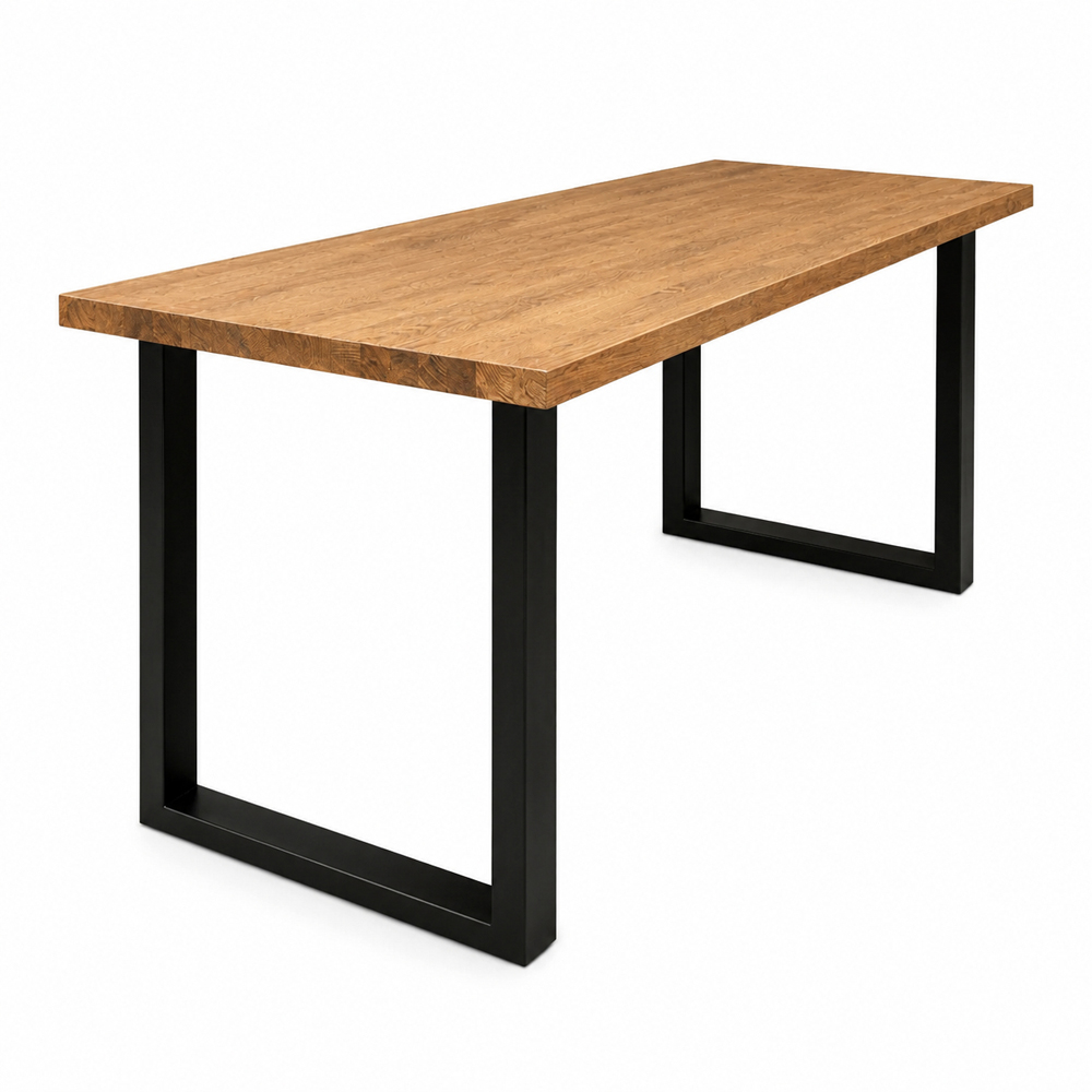 Homebase Staved Oak Black Osmo Brown Breakfast Bar Table 150cm Image 2