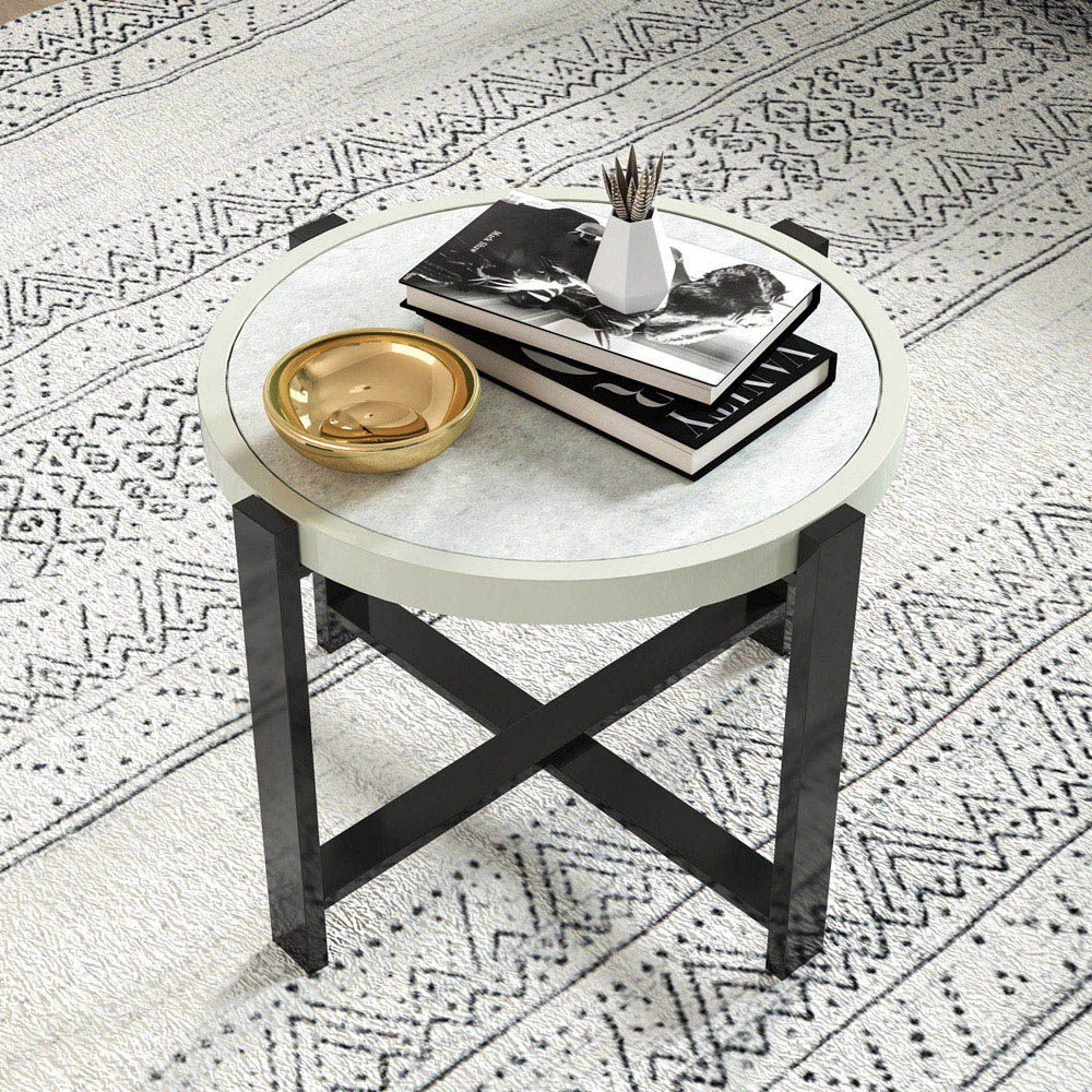 Outsunny Light Grey Faux Marble Glass Top Round Garden Coffee Table Image 4