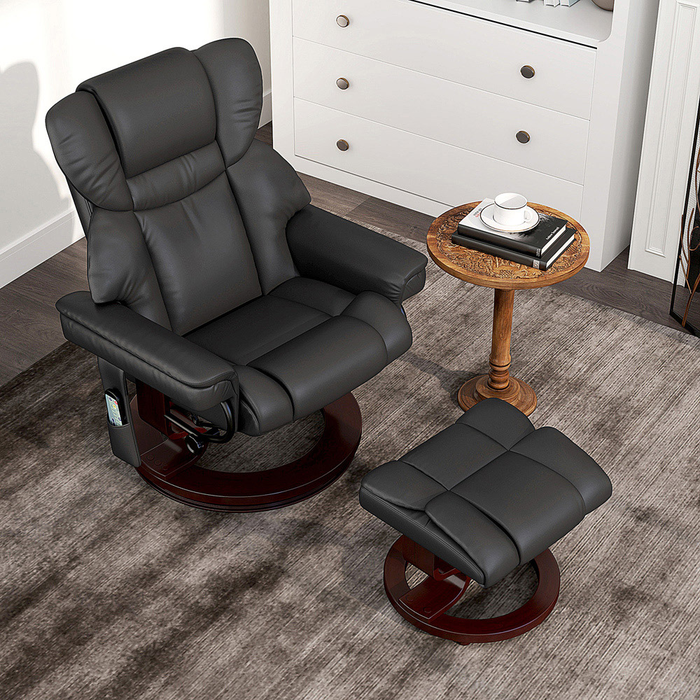 Portland Black Massage Recliner Chair with Footstool and Adjustable Backrest Image 4