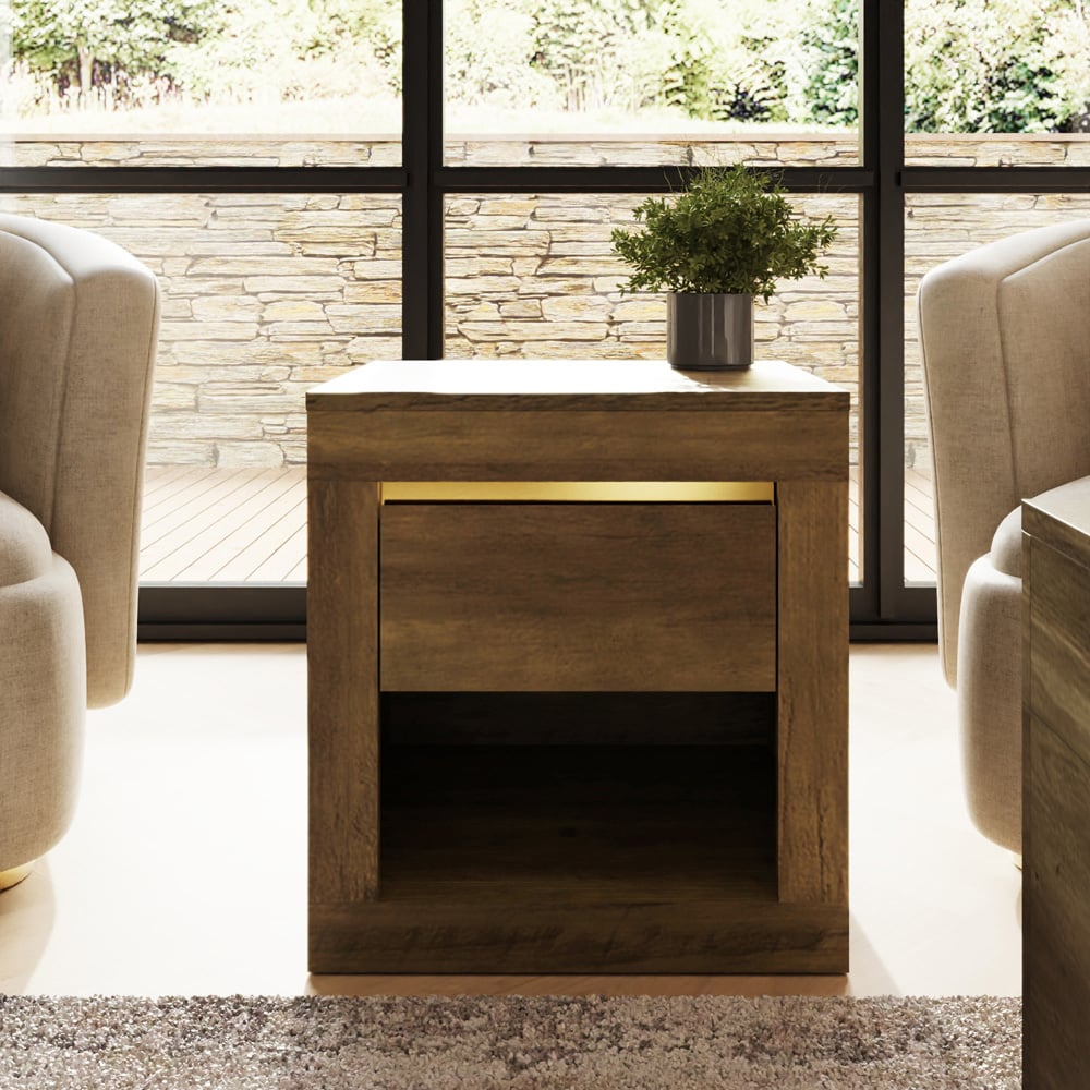 GFW Astley Single Drawer Knotty Oak Lamp Table Image 6