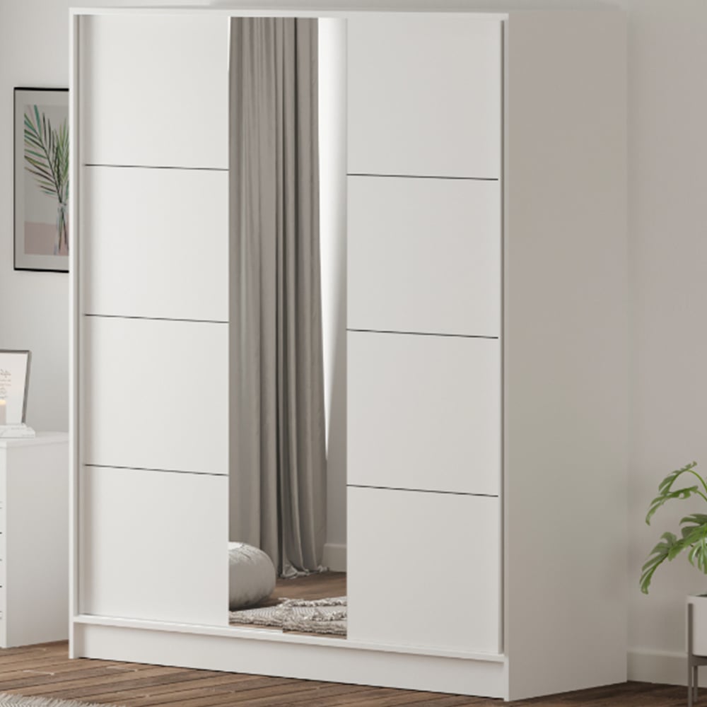 Evu SABRO Sliding Door White Mirrored Wardrobe Image 1