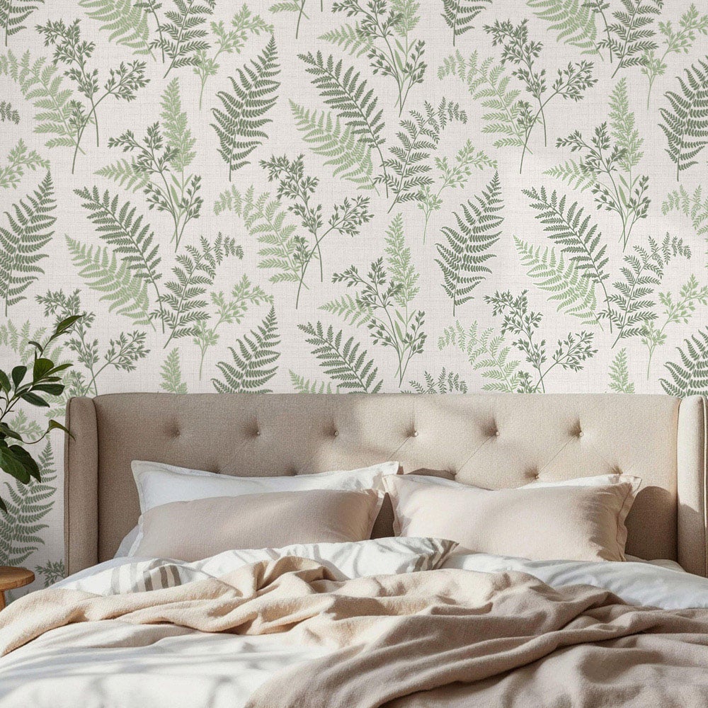 Fine Décor Fern Textured Linen Fabric Effect Green Wallpaper Image 4