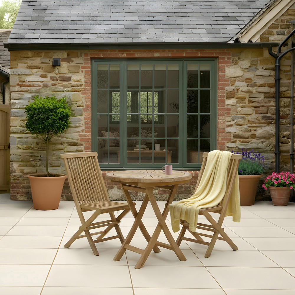 Charles Bentley Teak Wood Foldable Round Slatted Sundial Top Garden Bistro Table Image 7
