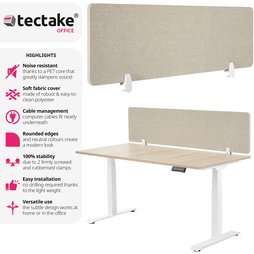 tectake Noisy Beige Plastic Desk Divider 130 x 40cm Image 4