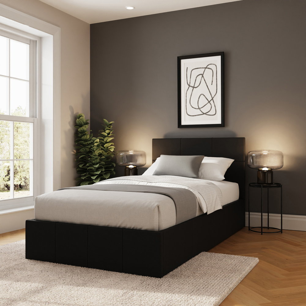 GFW Single Black Faux Leather End Lift Ottoman Bed with Bonnell Mattress Image 8