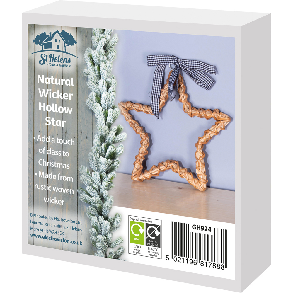 St Helens Natural Wicker Woven Willow Hollow Star Christmas Decoration Image 6