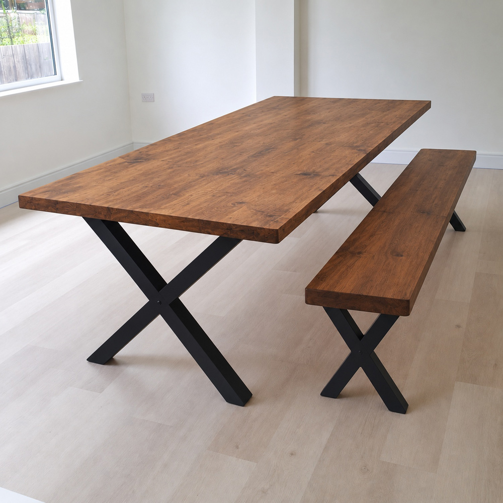 Homebase Walnut Brown 4 Seater Sleek and Slender Rustic Dining Table 90 x 120cm Image 3