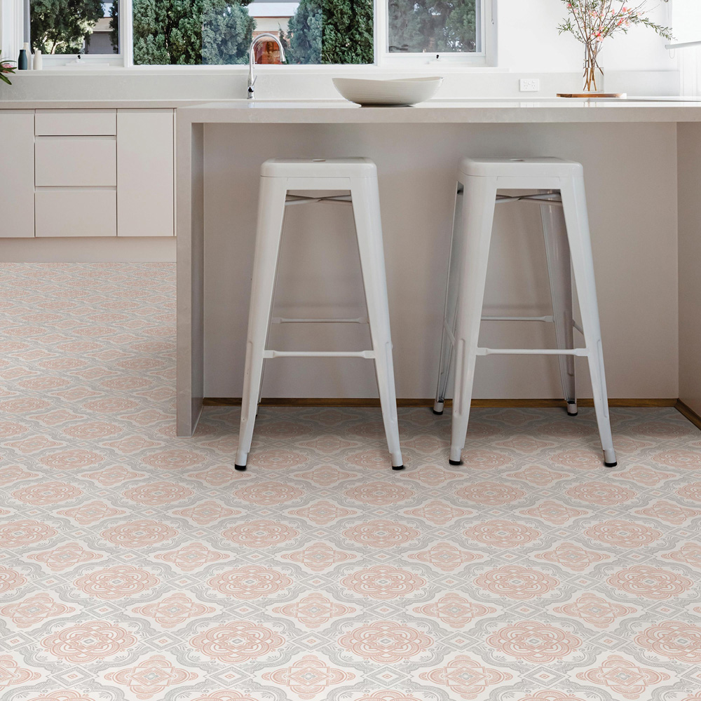 Floorpops Cecilia Light Grey and Red Peel and Stick Floor Tile 30.48 x 30.48cm 10 Pack Image 5