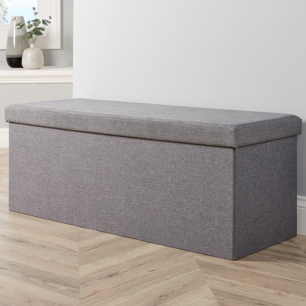 Home Source Sofia Grey Extra Large Folding Ottoman Storage Box Image 1