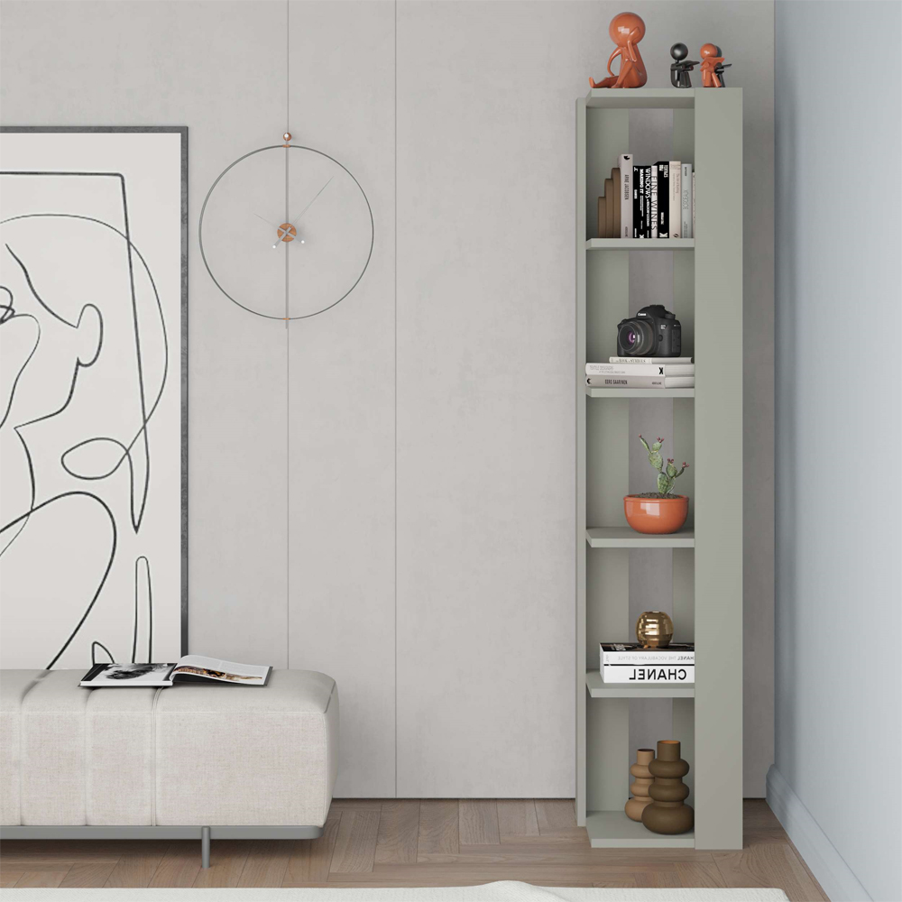 Decortie Nati Ash Green Tall Corner Bookcase Image 4