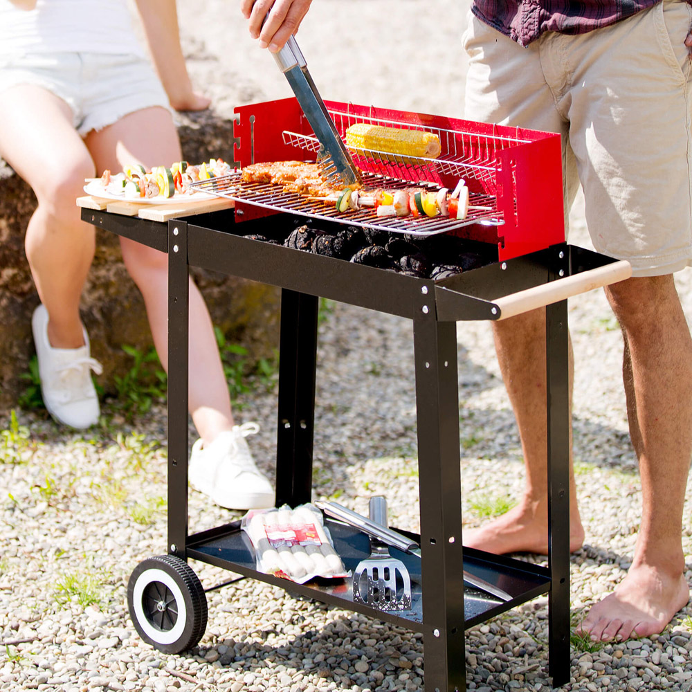 tectake Black and Red BBQ Cart with Wheels Image 8