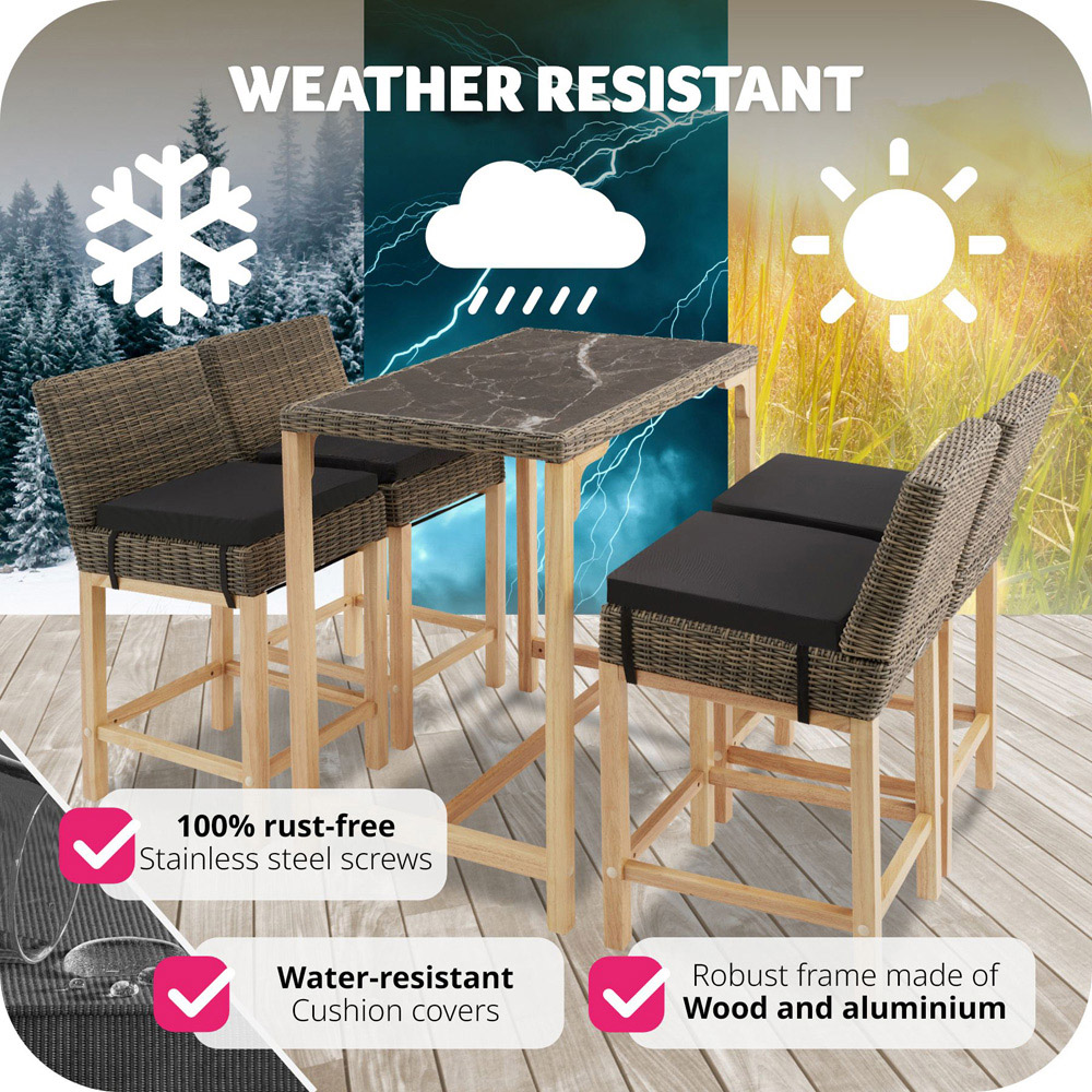 tectake Kutina Latina 4 Seater Poly Rattan Bar Dining Table Nature Image 8