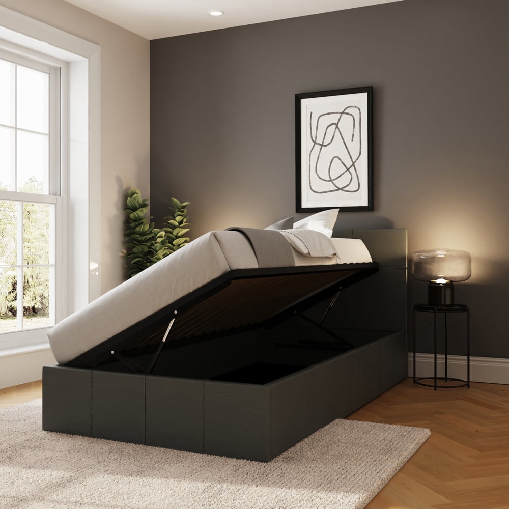 GFW Single Grey Faux Leather Side Lift Ottoman Bed with Bonnell Mattress Image 6