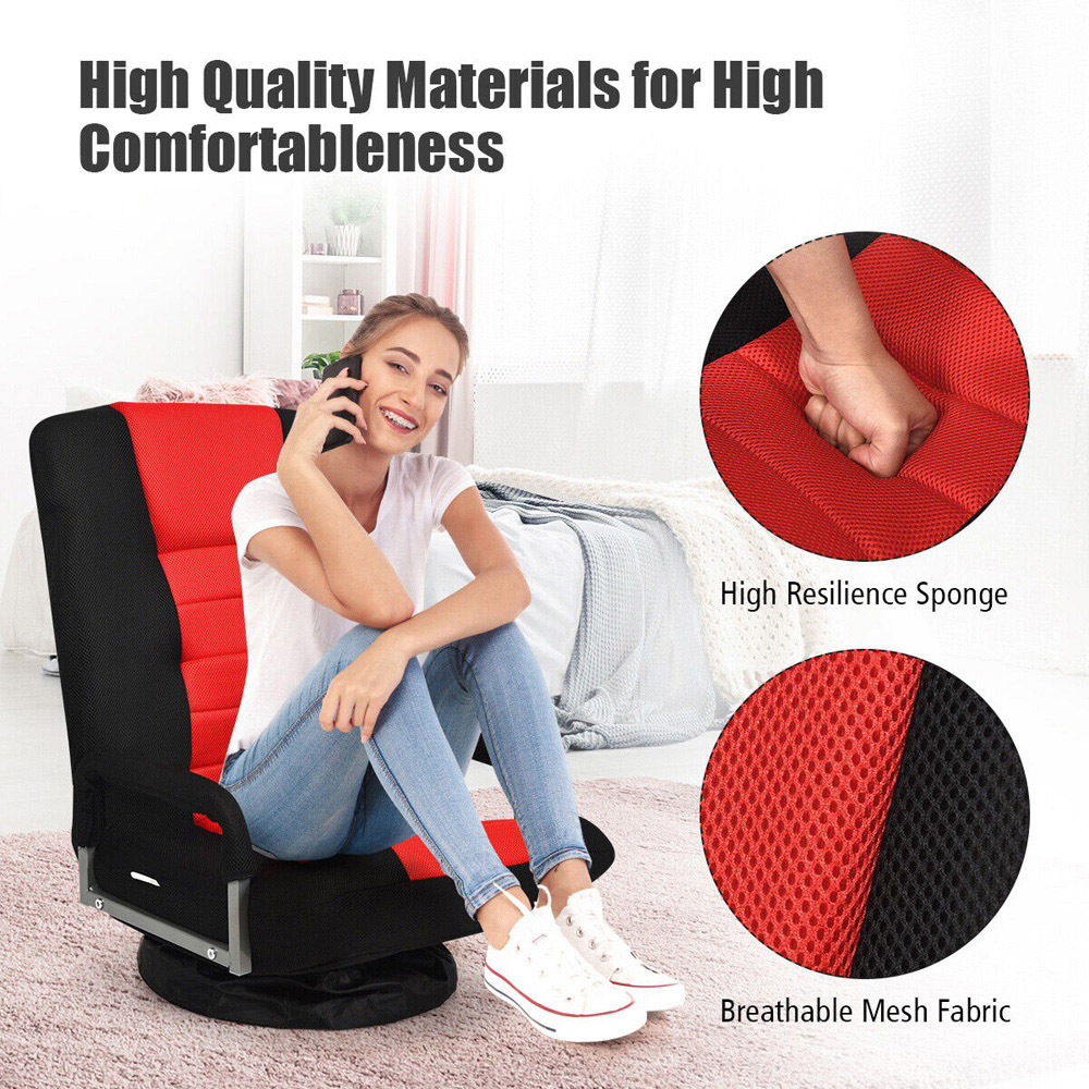 Costway Red Swivel Gaming Chair with Adjustable Backrest Image 6