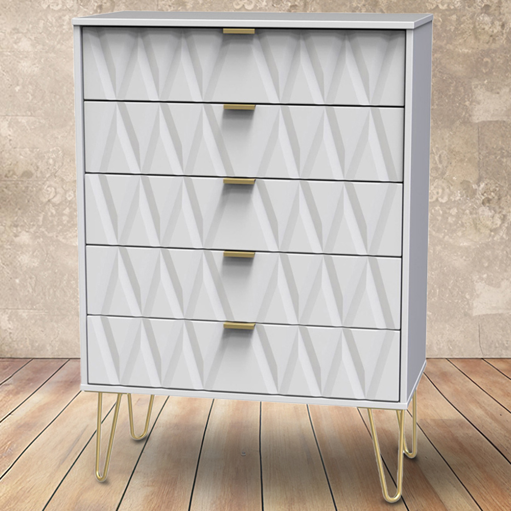 Crowndale Diamond 5 Drawer Matt White Chest of Drawers Image 1