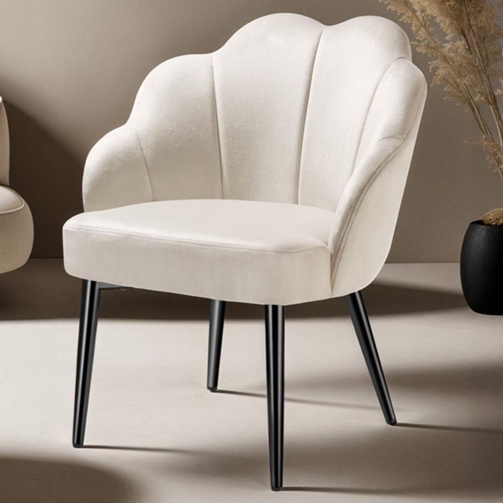 tectake Hellen Set of 6 Cream and Black Shell Shaped Velvet Accent Chair Image 1