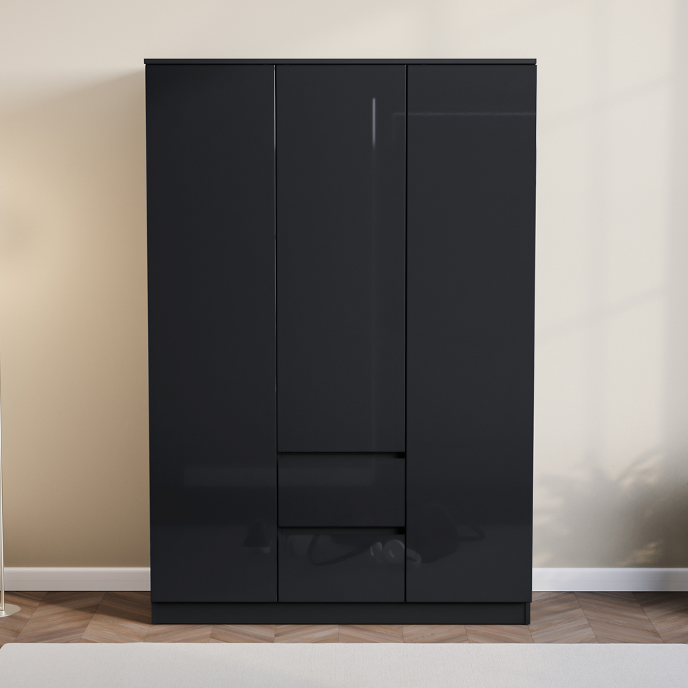 Vida Designs Glinton 3 Door 2 Drawer Black Wardrobe Image 3