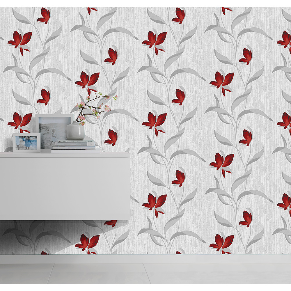 Erismann Fleur Floral Trail Sparkle Red Wallpaper Image 3