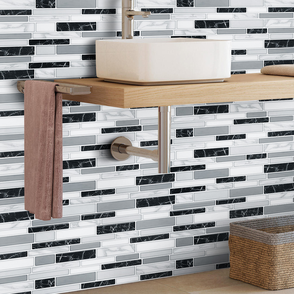 Living and Home Brick Effect Black and Grey Self Adhesive Wall Tile Sticker 10 Pack Image 8