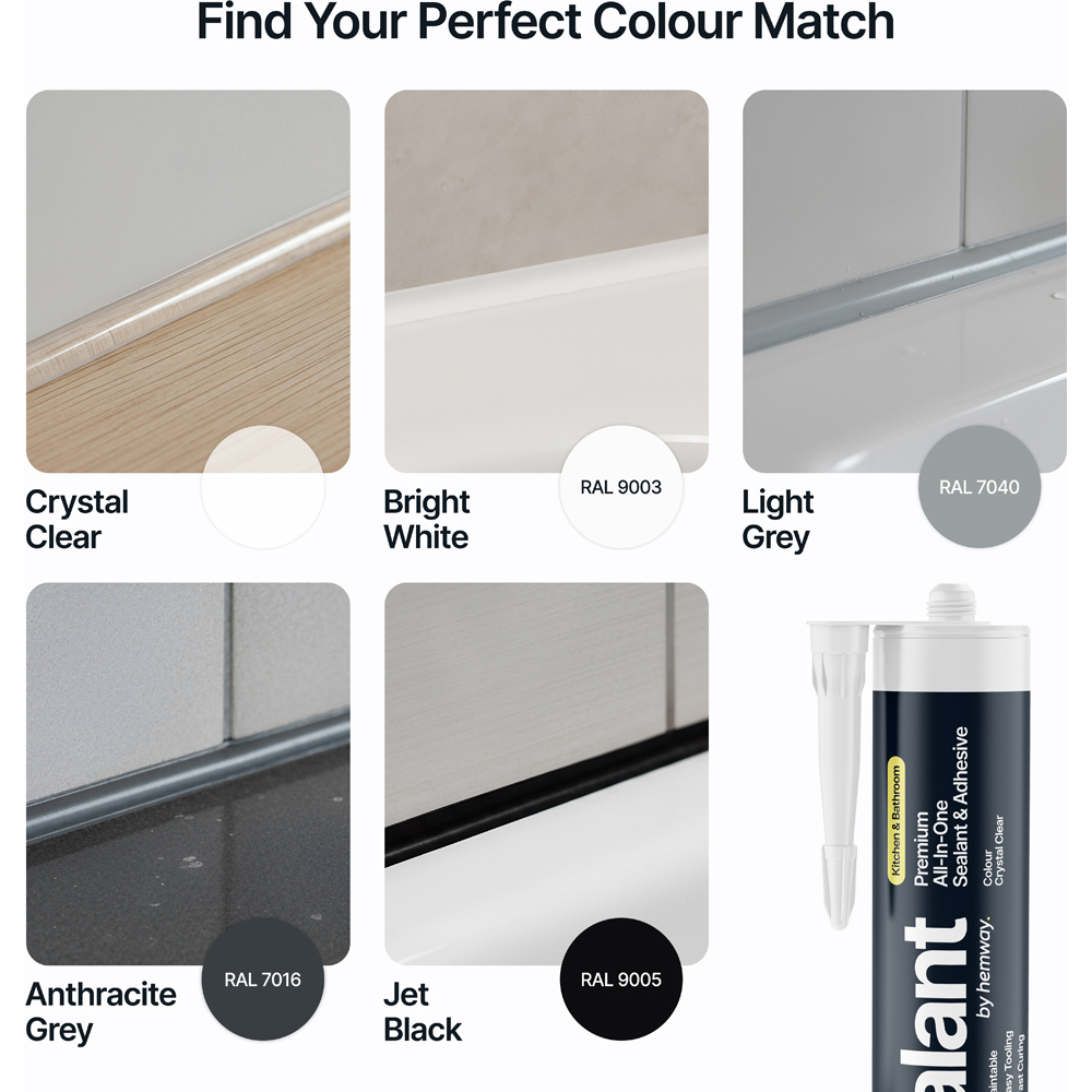 Hemway Crystal Clear All-in-One Kitchen and Bathroom Hybrid Polymer Sealant and Adhesive 300ml Image 5