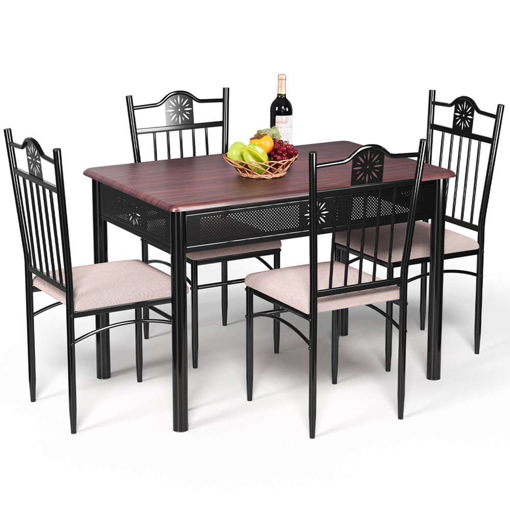 Costway 4 Seater Kitchen Dining Set with Sponge Cushion Purple Image 2