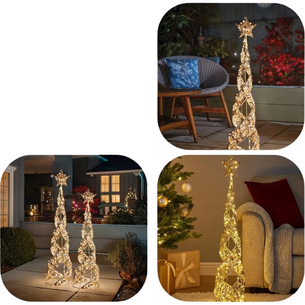 Marco Paul Warm White LED Gold Glitter Twist Lamp Post Christmas Decoration 100cm Image 4