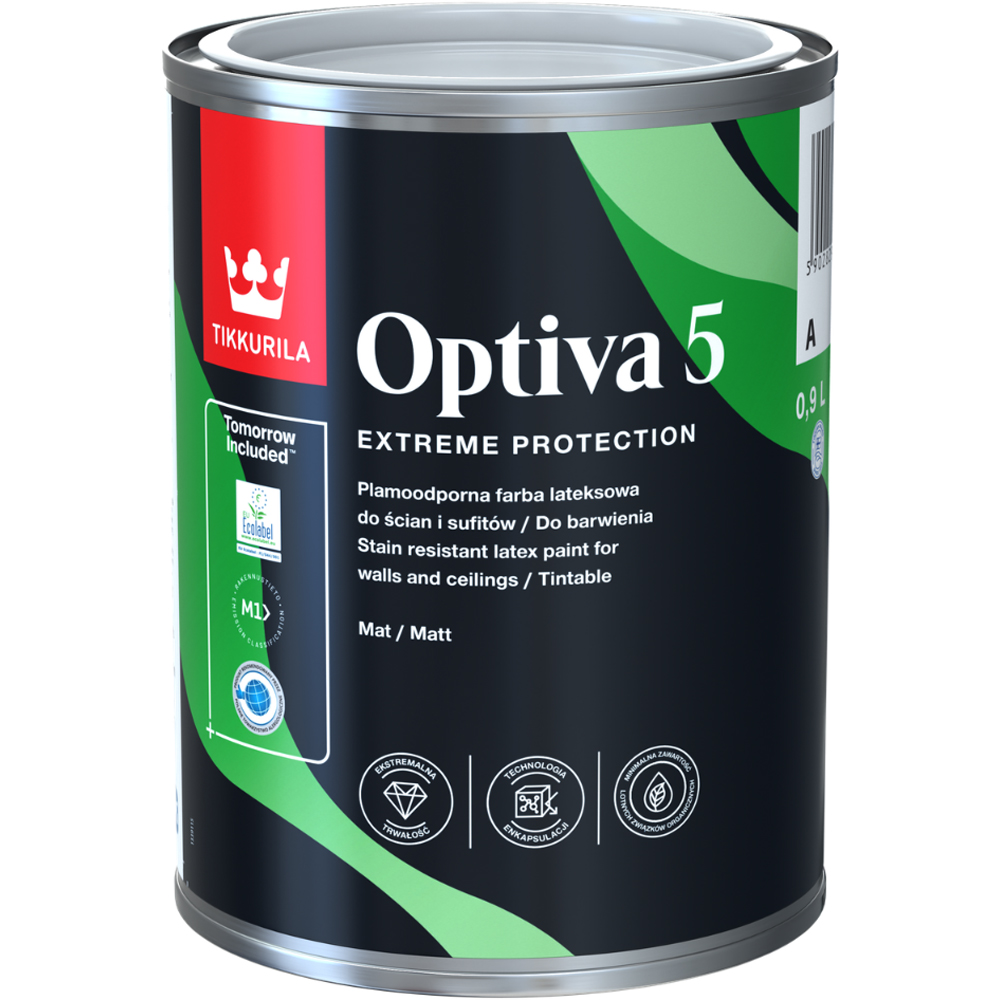 Tikkurila Optiva 5 Ducato L392 Walls and Ceilings Stain-Resistant Matt Emulsion 1L Image 2