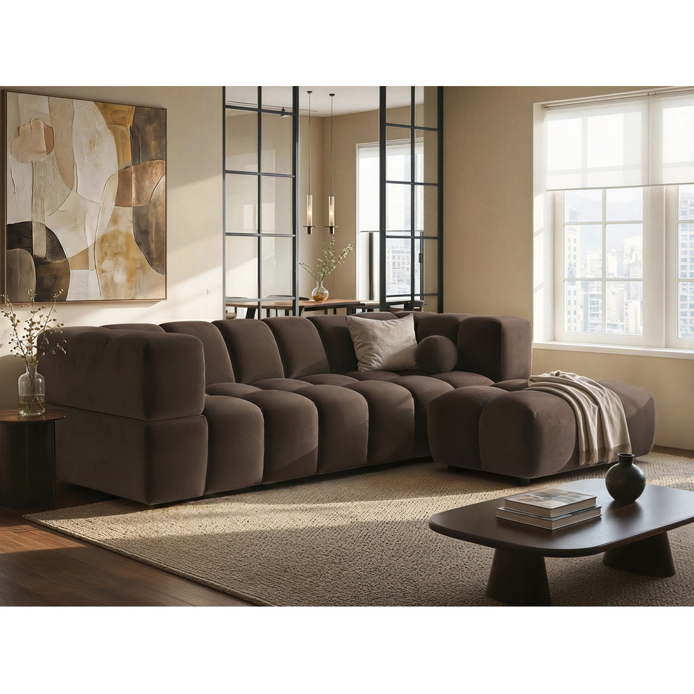 SOLACE+CO Jenson Brown 4 Seater Sofa with Footstool Image 5