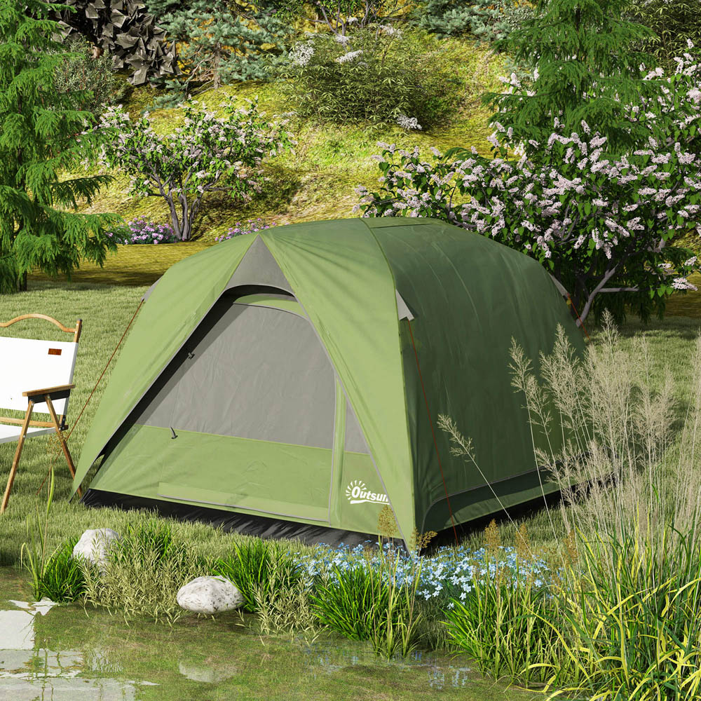 Outsunny 3-4 Person Waterproof Camping Tent Olive Green and Grey Image 4